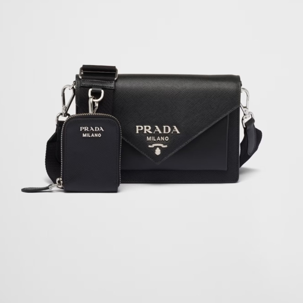 Prada Saffiano Leather mini envelope bag.